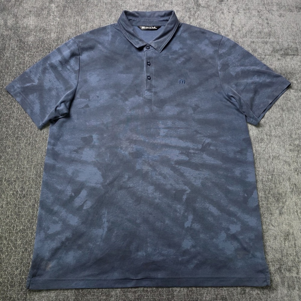 Travis Mathew Polo Shirt Mens XL Navy Blue Camo Golf Preppy Camouflage Stretch